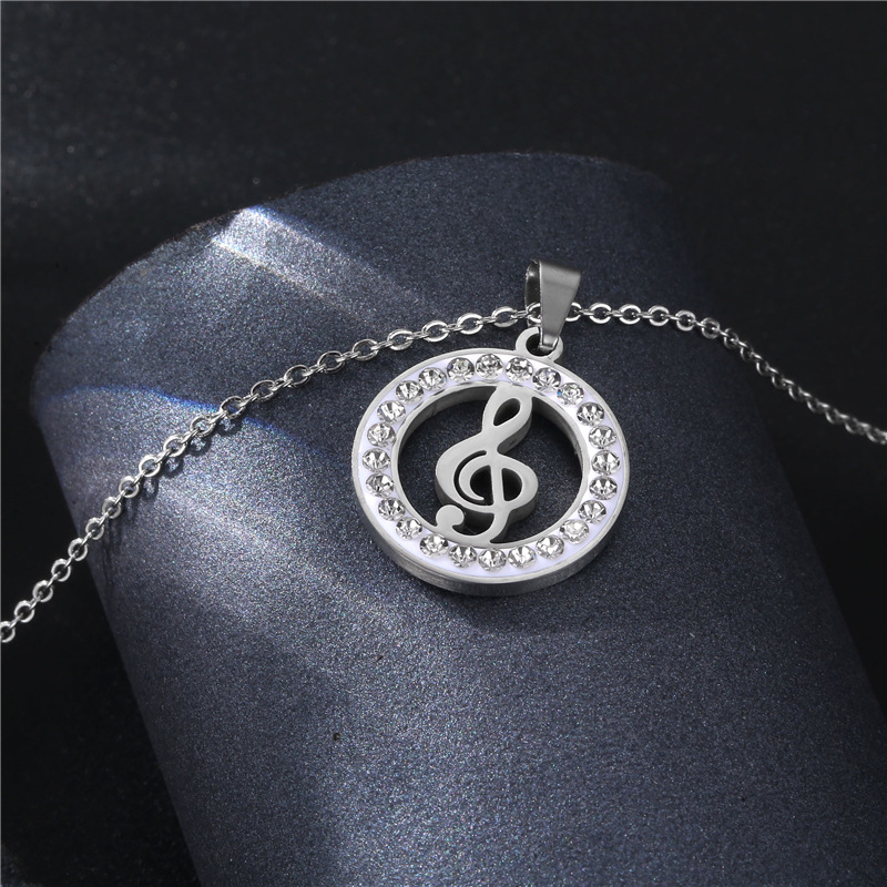 Collier De Strass Incrusté De Note De Musique En Acier Inoxydable Simple En Gros Nihaojewelry display picture 5