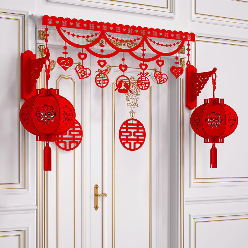 Chinese-style double happiness lantern bedroom decoration new house decoration living room door festive Chinese style red lantern 3D hanging decoration