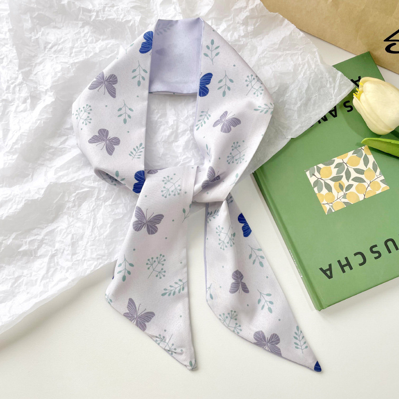 Primavera y verano de mujeres delgadas y largas bufandas de seda nuevas multifuncionales ataduras de cabello bolsa correa de cabello bufandas