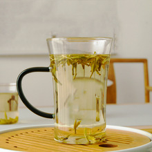 绿茶杯彩色带把 透明高硼硅玻璃茶杯水杯多色把六色任选可印logo