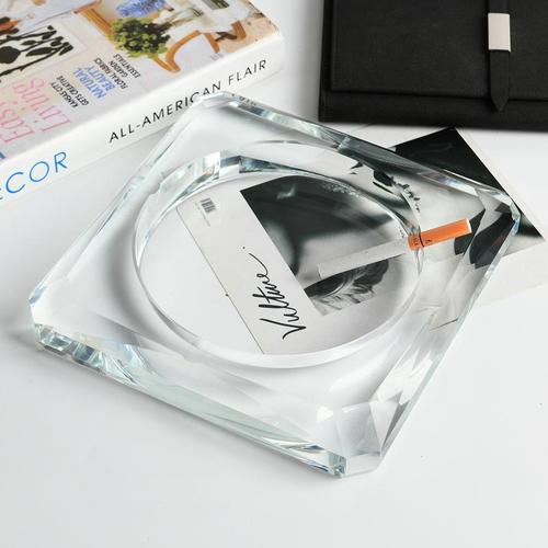 High-end crystal ashtray with octagonal square multi-sided office light luxury living room trendy decor European handicrafts