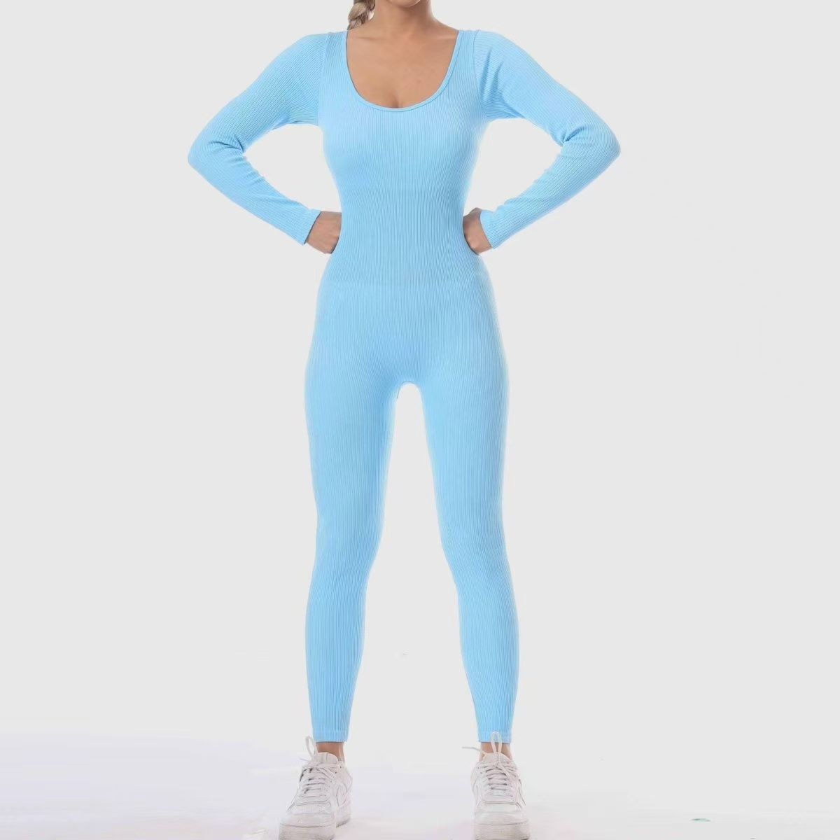 Europa y los Estados Unidos sin costuras nuevas mangas largas secado rápido deportivo yoga en un cuerpo apretado acondicionamiento físico combinación yoga junkie para mujeres image 5