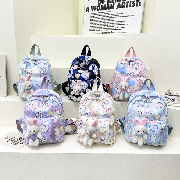 2024 new kindergarten schoolbag cartoon cute bunny student canvas backpack children's lightweight small backpack