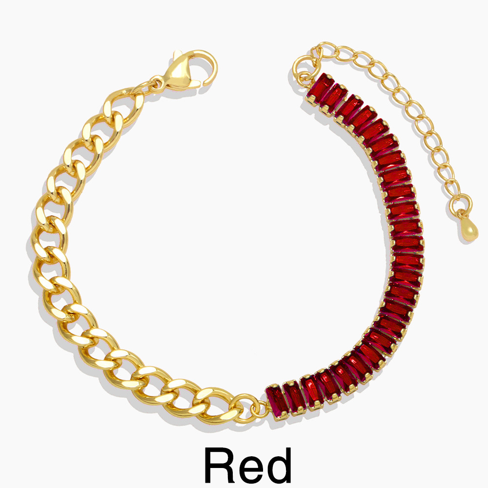 Retro Stitching Chain Zircon Copper 18K Gold-plated Bracelet