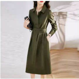 衬衫绿色连衣裙女秋季新款高级感气质遮肚显瘦别致休闲长袖中长裙