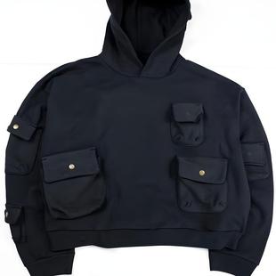 Cross-border Loose High Street Men's and Women's Sweater Jacket Solid Color Water Multi-bag Washable Hooded Sweater Hoodie