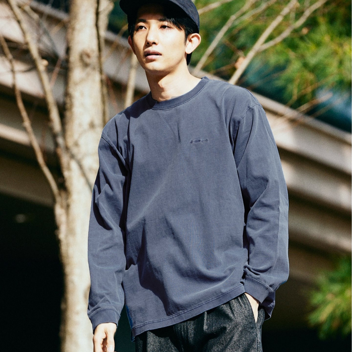 高品 sn@wpeak雪峰重磅水洗长袖宽松圆领T恤小标刺绣纯色打底宽松