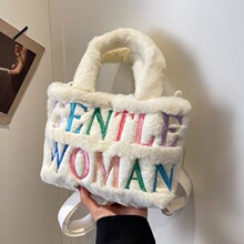 泰国Gentle Woman2023秋冬新款可爱毛绒手提包包刺绣字母外贸跨境