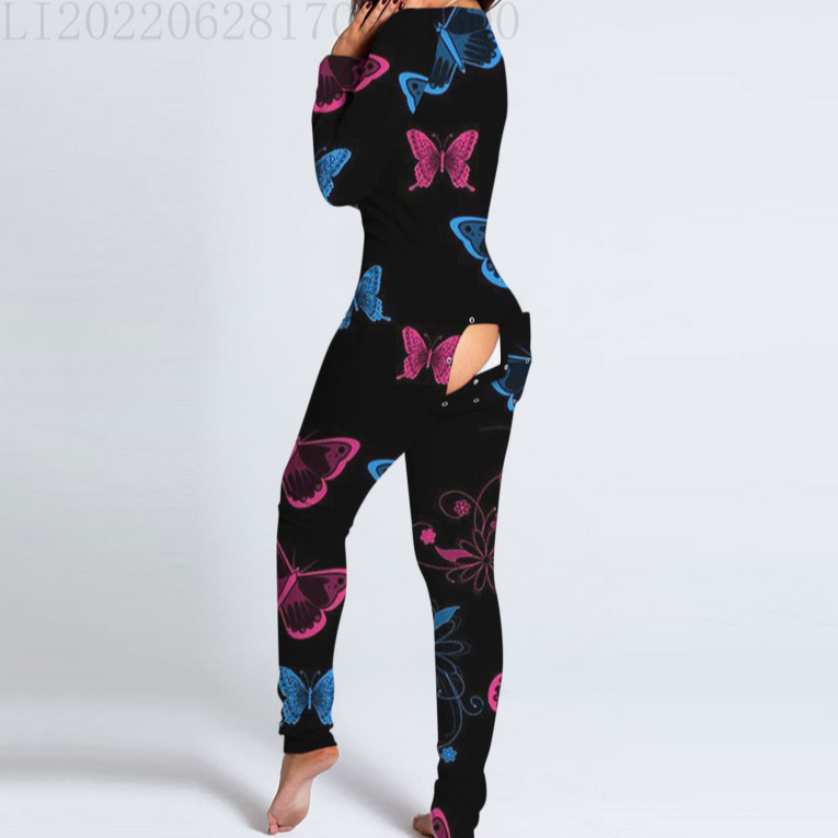 Foreign Trade Autumn and Winter European and American Button Flip Adult Pajamas Front Functional Blue Long-Sleeved Home Wear Jumpsuit Foreign Trade Autumn and Winter European and American Button Flip Adult Pajamas Front Functional Blue Long-Sleeved Home Wear Jumpsuit