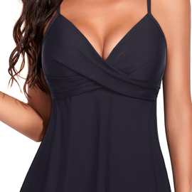 泳衣女25年新款坦基尼亚马逊爆款分体上衣裙式泳衣 tankini比基尼