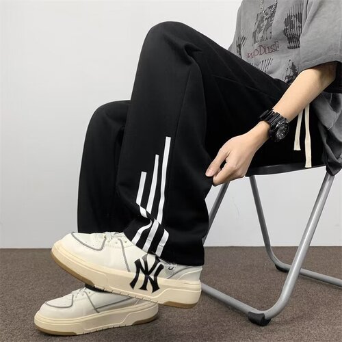 INS Artistic & Casual Pants for Men: Spring/ Autumn Latest Trendy Loose-Fit, Versatile Wide-Leg Design with 3 Stripes – New Arrival for Men