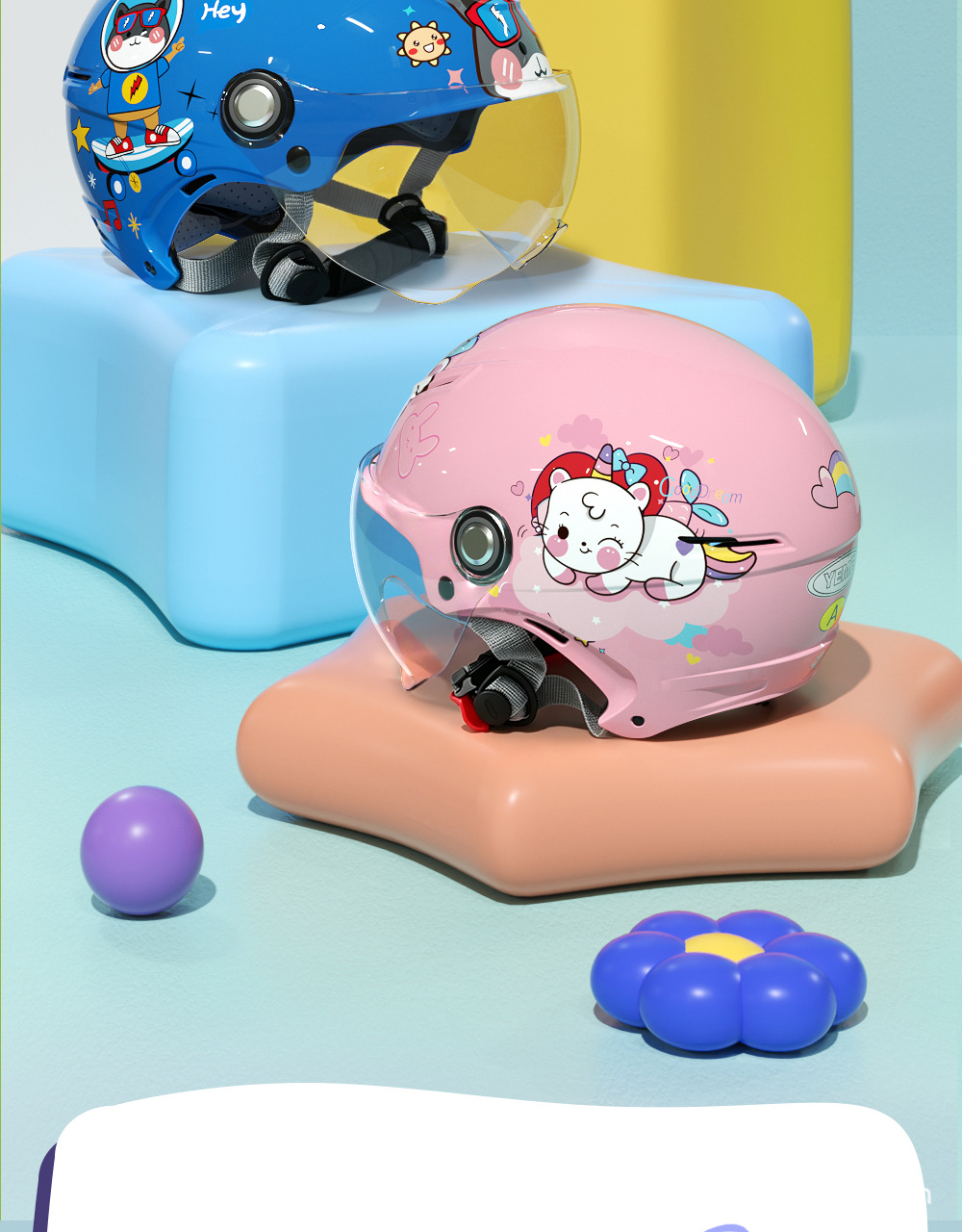 3C Certified Mustang Kidsren's Helmet for Girls, All-Season Model for Boys, Summer Electric Motorcycle, Kids and Baby Safety Helmet
