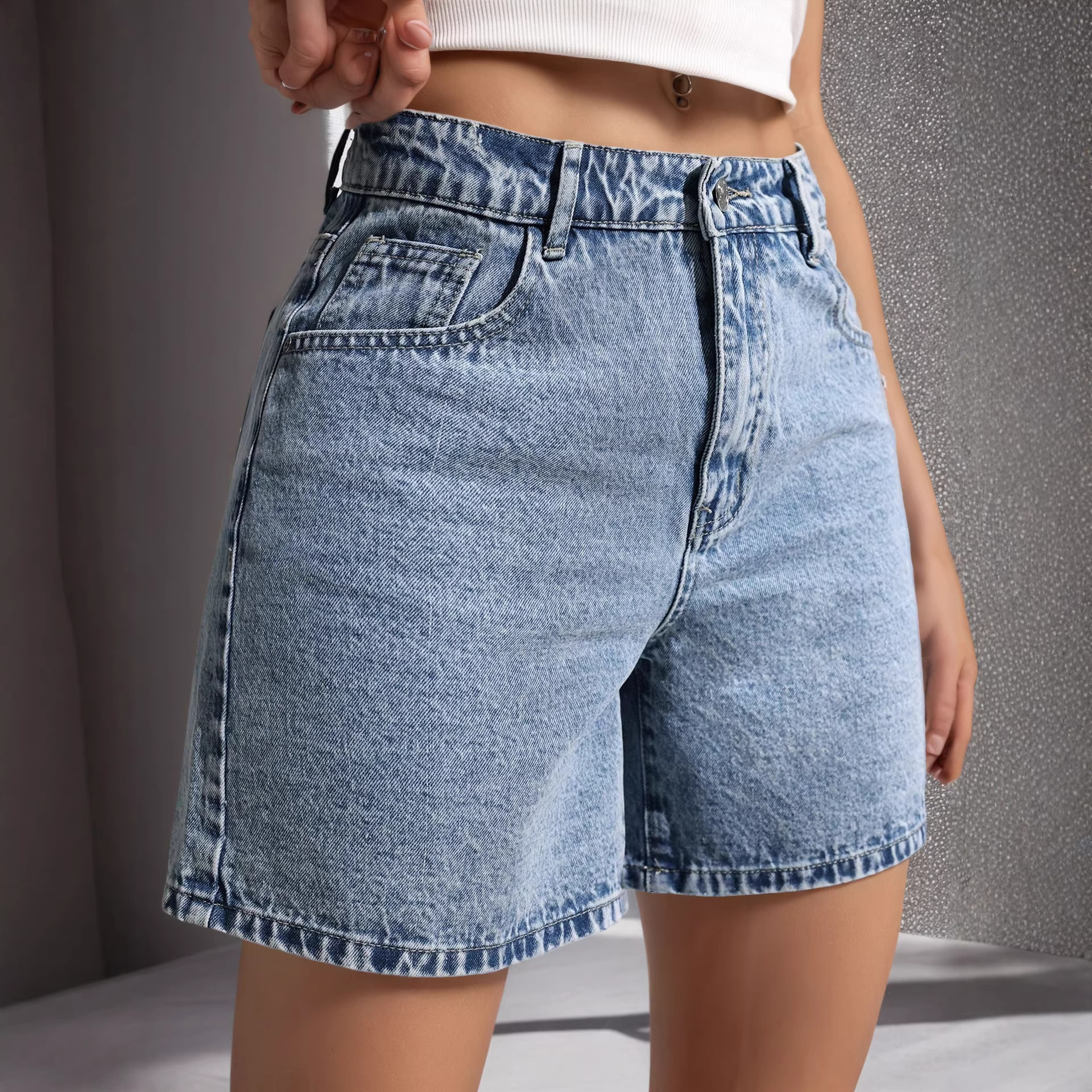 Women's Denim Shorts With Embroidered Back Pockets, Classic Five-Pocket Design Stretch Comfort Summer Casual Shorts_ecoleips.com