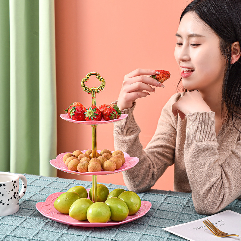 European Fruit Plate Three-Layer Dessert Stand Plastic Wedding Dried Fruit Plate Cake Plate Fruit Plate Cake Stand Birthday Candy Plate