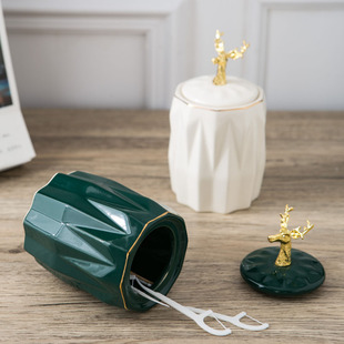 European Style Modern Toothpick Holder Creative Household Toothpick Box Ceramic Storage Nordic Style Ceramic Cotton Toothpick Box Decoration