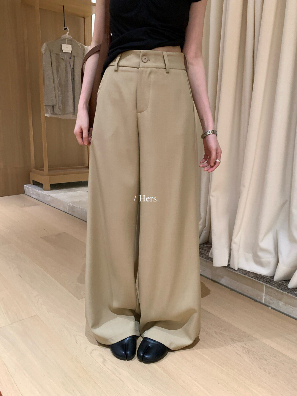 Quần culottes nữ ống rộng dáng suông vải rũ mềm mại — màu đen, màu kaki chi tiết 32