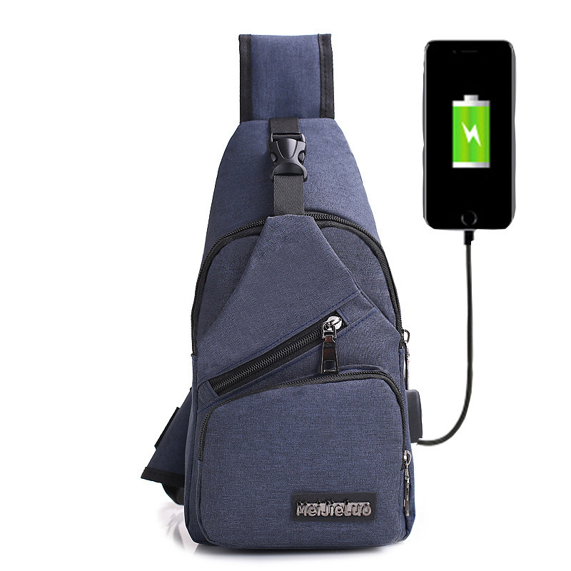 外国貿易新しいメンズキャンバス USB 充電チェストバッグバックパックメンズバッグ韓国スタイルの男性と女性の胸ショルダークロスボディバッグ|undefined