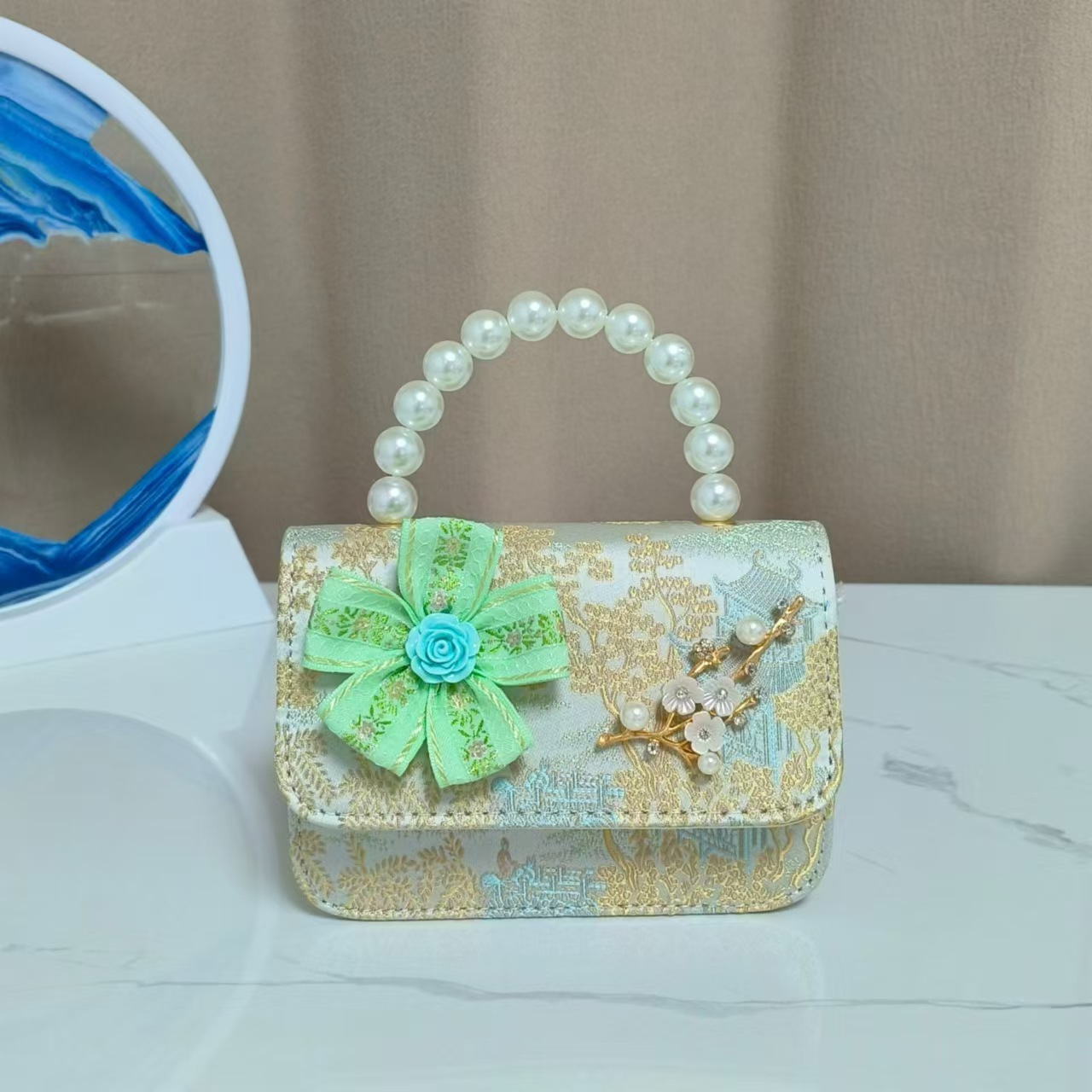 Bolsos infantiles de alto nivel, exquisitos antiguos, bolsos de cambio de niña, bolsos de mano de perlas de princesa, bolsos de almacenamiento