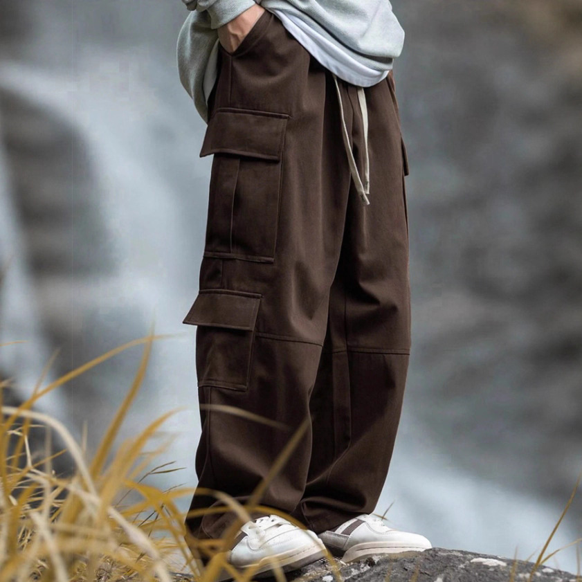 Men's Coffee-Colored American-Style Work Pants, Spring and Autumn Vintage Large Size Loose Multi-Pocket Straight Casual Pants, Factory In-Stock