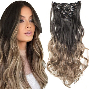 Manufacturer's Wholesale In-Stock Foreign Trade Style 16 Clip Long Curly Hair 7-Piece Set Invisible Seamless Hair Volume-Enhancing Hair Extensions