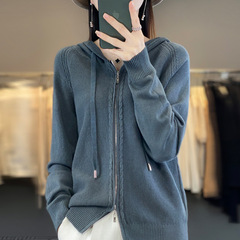 时尚百搭拉链连帽2025秋装新款女装开衫外套针织卫衣毛衣女A5472