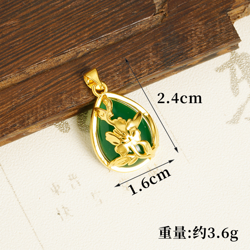 Colgante de calcedonia verde de imitación de loto de oro de arena vietnamita