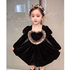 Spring autumn dress, velvet small princess costume girl's, Korean style, western style, puff sleeves