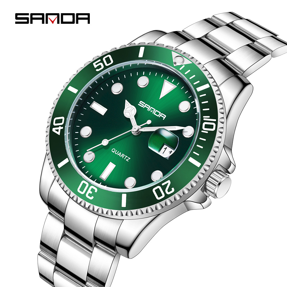 Sanda P1099 nueva correa de acero movimiento cuarzo simple personalidad la moda negocios luminoso puntero reloj