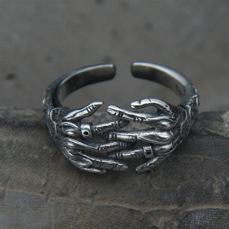Ghost Hand Open Ring Alloy Adjustable Interlocking Finger Ring_voghion.com