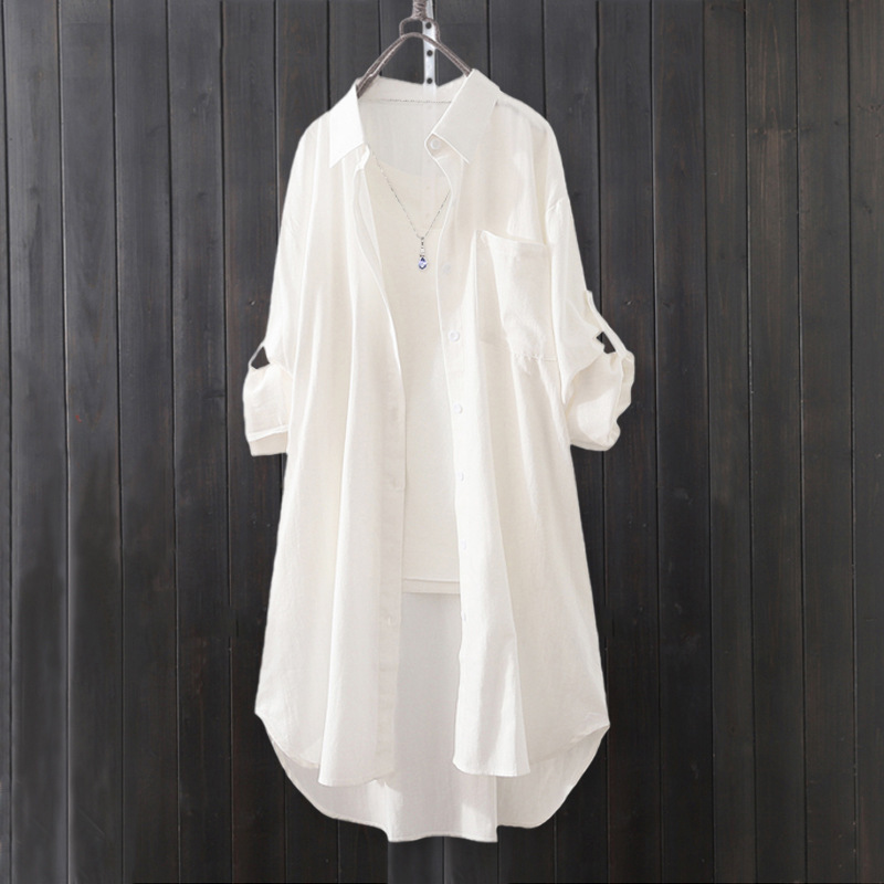 Cross-border Foreign Trade Solid Color Shirt Women's Long Western Style Spring and Autumn Coat Long-sleeved Shirt Design Sense Outerwear Chic Top