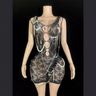 Black Evening Dress Fashionable Backless Sleeveless Buttoned Mesh Black Hip-Hugging Mini Dress