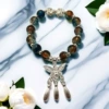 AC16 Twin Lotus Big Butterfly Golden Blue Brushed Bead Bracelet