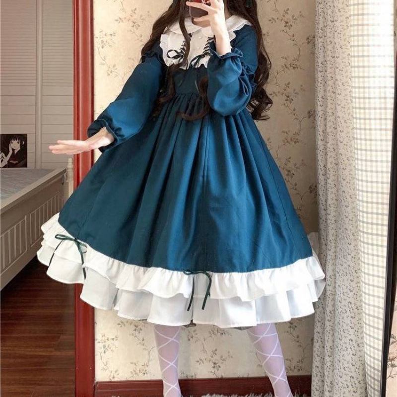 ロリータ ロリータスカート 春夏 ソフトガール ロリータ 大きなスカート 学生 かわいい OP 半袖ドレス 工場|undefined
