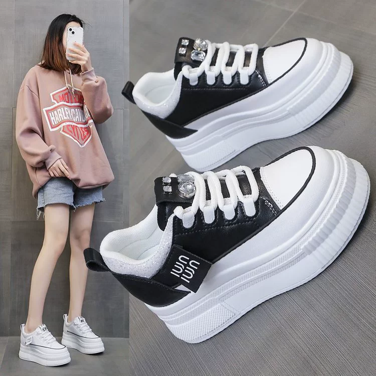 Популярные повседневные спортивные белые туфли на толстой подошве и на танкетке для женщин, популярные модные туфли