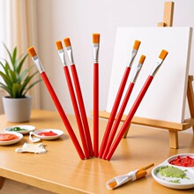 尼龙毛油画笔美术工具水粉丙烯笔6支套装红杆尼龙毛刷笔红杆设计