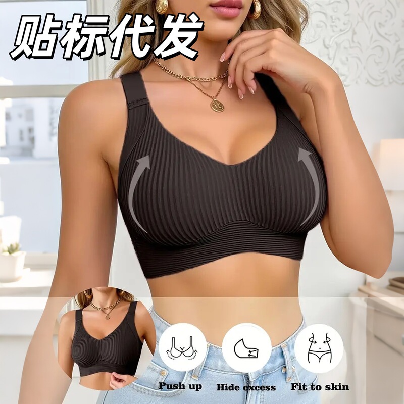 Cross-Border European and American Large Size Beautiful Back Lifting and Support Seamless Underwear Push-Up Without Rims to Shrink Secondary Breasts Foreign Trade Buckle Bra