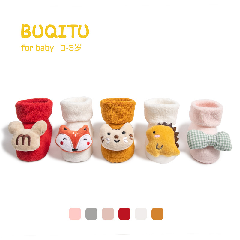 Calcetines para bebé otoño e invierno algodón puro más terciopelo grueso cálido muñeca linda bebé invierno al por mayor calcetines de algodón de boca suelta