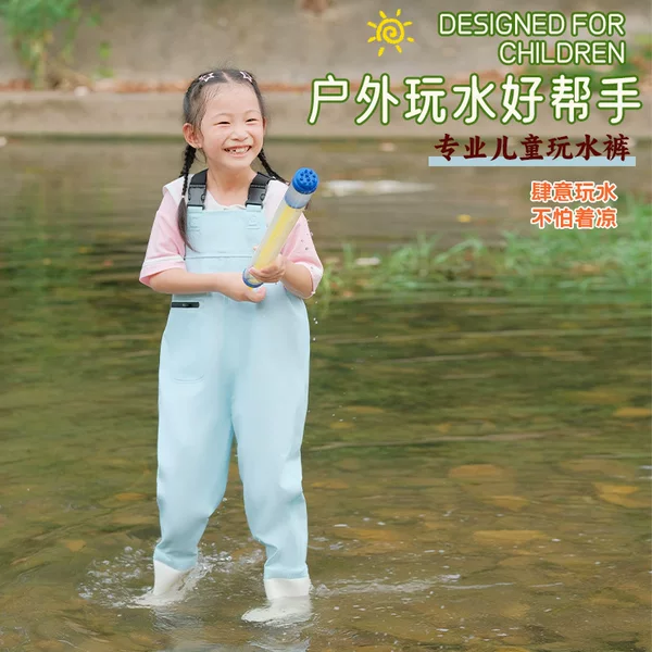 Children's One-Piece Waterproof Play Suit for the Beach, Full-Body Waterproof Rain Pants and Boots, Integrated Wading Suit, New Summer Model