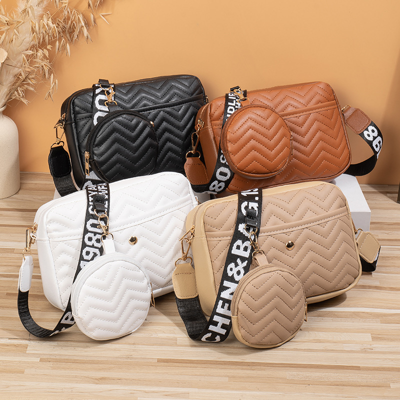 Women's Medium Pu Leather Waves Solid Color Streetwear Zipper Bag Sets display picture 18