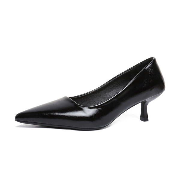 Winter solid color high heels heels for leisure low-cut pointed-toe