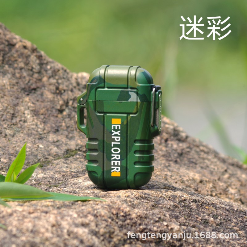 Camping transfronterizo al aire libre a prueba de viento a prueba de agua arco pulso de doble arco encendedor electrónico de cigarrillos USB encendedor recargable