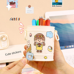 New Retro Girl Style Desktop Storage Bin Multifunctional Large Capacity Plastic Makeup Pen Student Stationery Pen Holder
