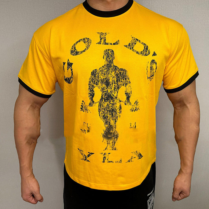 Vintage Gold_s × YLA Men's and Women's American T-shirt Sports Fitness Cotton Slim-fit plus size Muscle Shows Short-sleeved Summer Vintage Gold_s × YLA Men's and Women's American T-shirt Sports Fitness Cotton Slim-fit plus size Muscle Shows Short-sleeved Summer