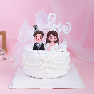 Western-Style Wedding Bride and Groom Soft Glue Plug-In Wedding Couple Proposal Cake Decoration Plug-In Card