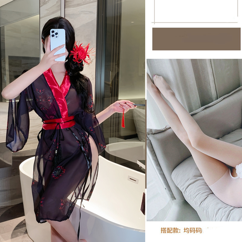블랙[기모노+벨트+로프]+화이트 오픈삭스