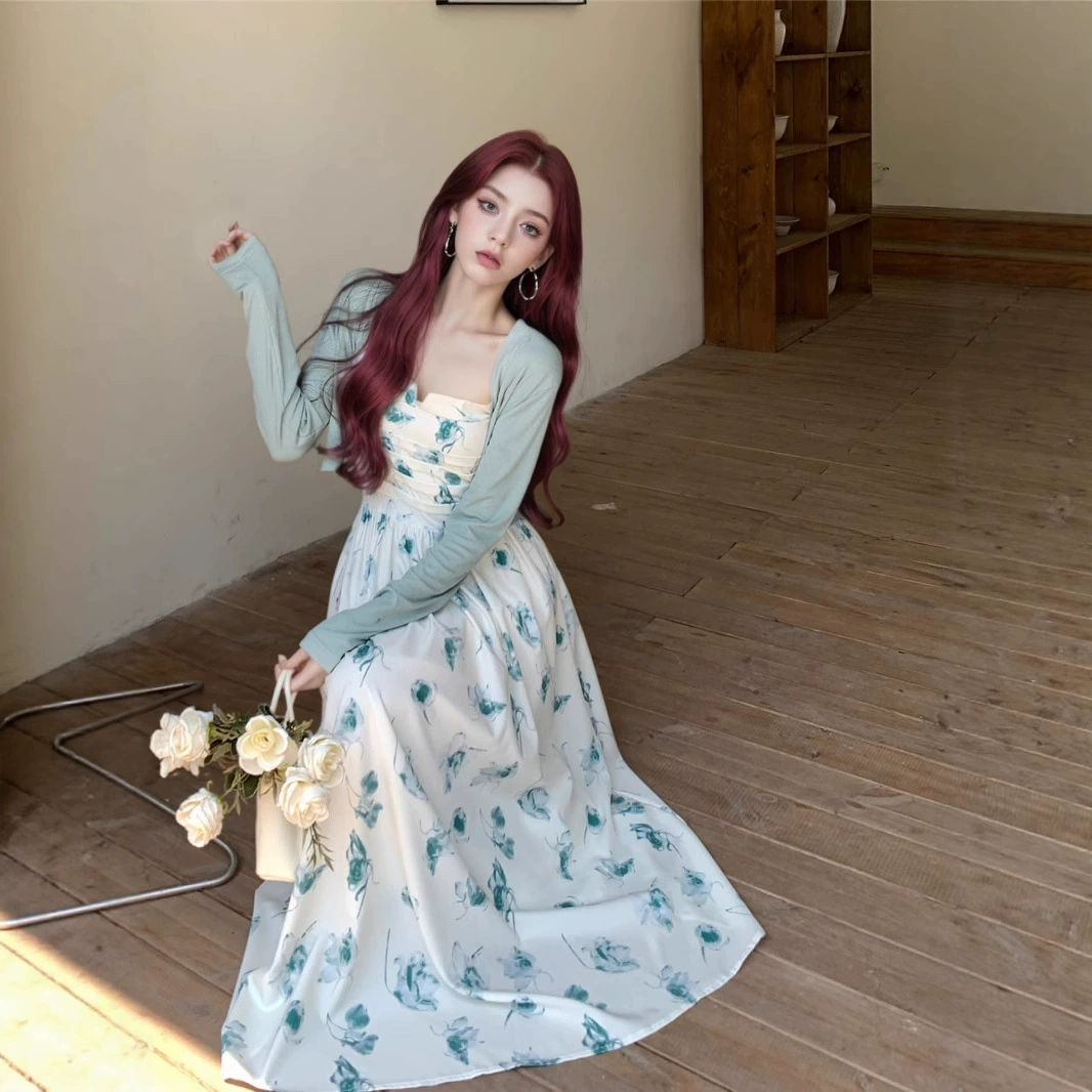 Кардиган, летнее платье, длинная юбка, комплект, floral принт