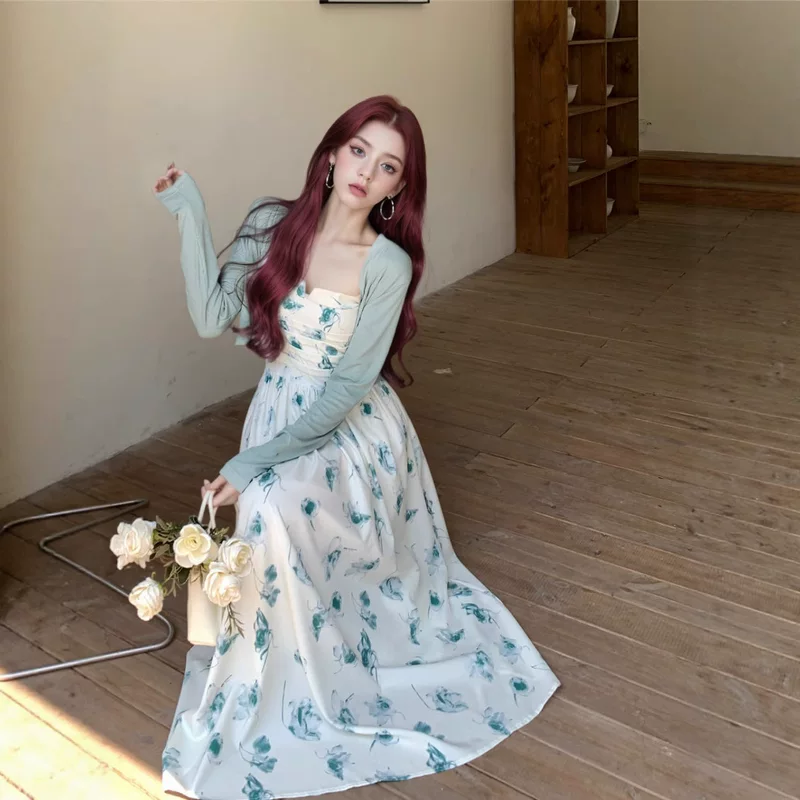 Кардиган, летнее платье, длинная юбка, комплект, floral принт