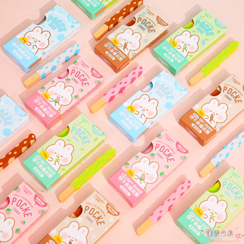 Creative long cookie shaped eraser student supplies children's gifts cartoon cute graffiti pencil eraser wholesale