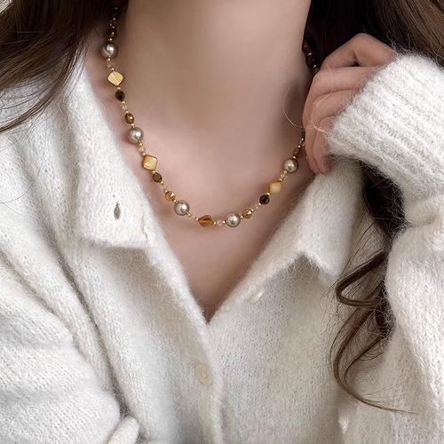 Maillard Tiger Eye Pearl Necklace 2024 New Hot Style Sweater Chain Attractive High-End Beaded Accessories