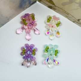 清新甜美水晶流苏编织花朵 diy耳饰发饰服饰衣帽鞋花发簪包包辅料